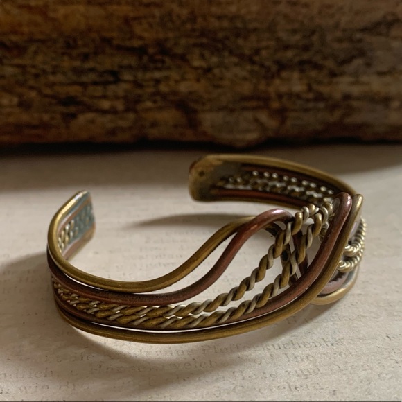 Artesian Tricolor Metal Bracelet Copper Brass Silver Wire Bohemian Boho Gypsy - Picture 3 of 9